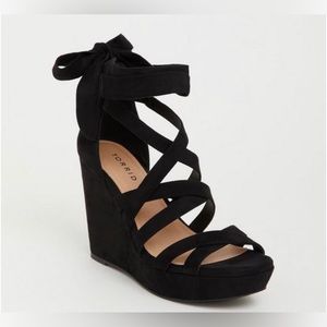 Black Suede Torid Tie Platform Wedge